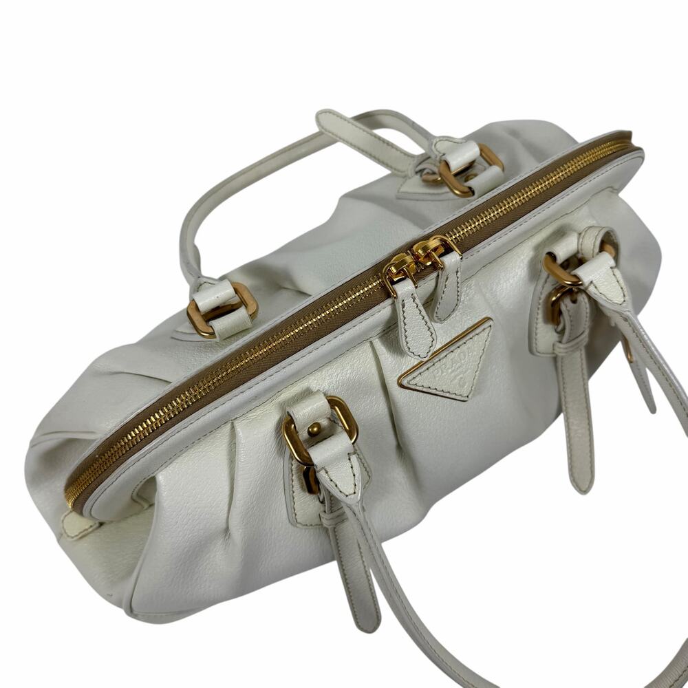 Prada Cinghiale Leather Frame Large Shoulder Bag Bianco White - Picture 9 of 16